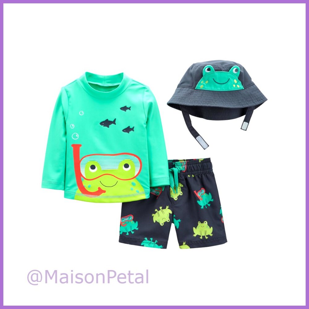 UPF 50+ Polyester Rashguard Set with Long Sleeve Top and Swim Trunks